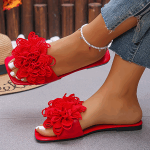 Crochet Flower Slide Sandals Woman Summer Pink Blue Floral Mule Slippers Ladies Rainbow Color Outdoor Vacation Slip-on Flat Shoe - Image 4