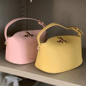 Litchi Leather Gold Button Handbag Brand Niche Fashion Simple Bucket Bag Korea Soft Pink Versatile Luxury Shoulder Bag For Women - Image 5