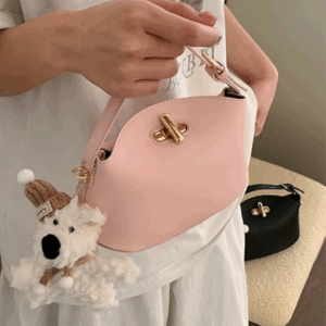 Litchi Leather Gold Button Handbag Brand Niche Fashion Simple Bucket Bag Korea Soft Pink Versatile Luxury Shoulder Bag For Women - Image 3