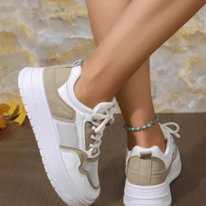 Women's Casual Skateboard Shoes, Outdoor Sports Shoes, Fashionable and Versatile Work Women's Mesh Shoes, Running Shoes, Walking Women's White Shoes, Thin Straps, Lightweight Spring, Autumn and Summer Home Student Shoe - Image 3