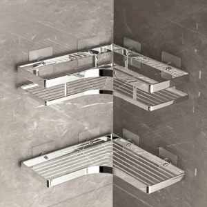 No Drill, Thickened Flat Bar Triangle Shelf, Waterproof Rectangle Storage Organizer for Bathroom and Kitchen - Image 7