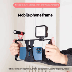 Dual Handle Smartphone Video Rig Portable Handheld Phone Cage Filmmaking Case with Cold Shoe Mount for Live Streaming Vlog - Image 6