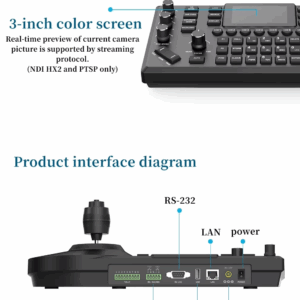 NDI 4D Joystick Keyboard 3-inch Color Screen Network Visca Pelco-D/P Protocol Rocker Console POE Camera Control Keyboard - Image 3