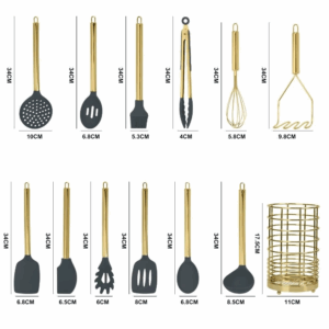 High quality stainless steel Stand Kitchenware Set Kitchen tool set includes silicone spatula/spoon/BBQ tongs Cooking cookware - Image 3