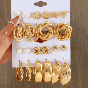 11 Pairs A Set Fashion Zinc Alloy Faux Pearl Rotation Geometry Decorative Earrings Womens Daily Decoration - Image 7