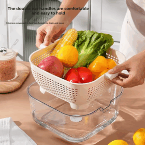 Double Layer Draining Basket Home Use Large Capacity Storage Basket Kitchen Multi-Functional Fruit And Vegetable Washing Bas - Image 3