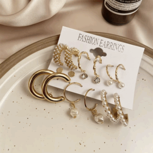 Retro Imitation Pearl Zirconia Drop Earring Set Gold Color Large Hoop Earrings For Women Fashion Jewelry Women Trend Accessories - Image 3