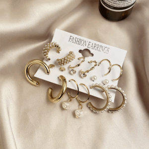 Retro Imitation Pearl Zirconia Drop Earring Set Gold Color Large Hoop Earrings For Women Fashion Jewelry Women Trend Accessories - Image 4