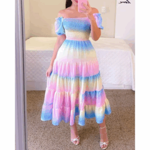 Elegant Women's Off Shoulder Midi Dress 2024 Summer Fashion dresses High Waist Flower Print Short Sleeve Dress Robe Clothing - Image 6