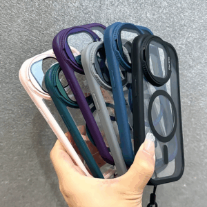 Fold Glass Lens Stand Magnetic Transparent Case For iPhone 16 15 14 13 12 11 Pro Max For Magsafe Wrist Strap Shockproof Cover - Image 3