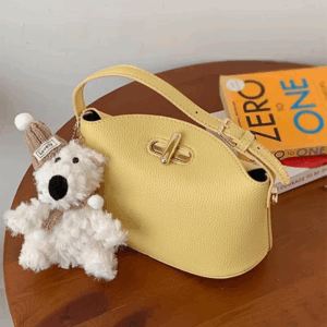 Litchi Leather Gold Button Handbag Brand Niche Fashion Simple Bucket Bag Korea Soft Pink Versatile Luxury Shoulder Bag For Women - Image 6