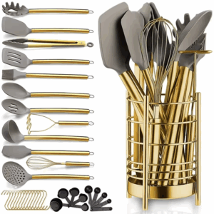 High quality stainless steel Stand Kitchenware Set Kitchen tool set includes silicone spatula/spoon/BBQ tongs Cooking cookware - Image 8