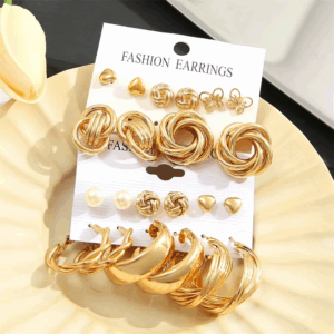 11 Pairs A Set Fashion Zinc Alloy Faux Pearl Rotation Geometry Decorative Earrings Womens Daily Decoration - Image 6