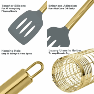 High quality stainless steel Stand Kitchenware Set Kitchen tool set includes silicone spatula/spoon/BBQ tongs Cooking cookware - Image 5