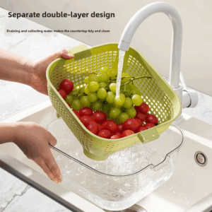 Double Layer Draining Basket Home Use Large Capacity Storage Basket Kitchen Multi-Functional Fruit And Vegetable Washing Bas - Image 4