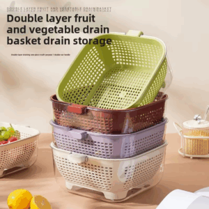 Double Layer Draining Basket Home Use Large Capacity Storage Basket Kitchen Multi-Functional Fruit And Vegetable Washing Bas - Image 5