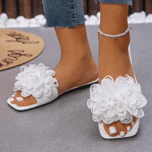 Crochet Flower Slide Sandals Woman Summer Pink Blue Floral Mule Slippers Ladies Rainbow Color Outdoor Vacation Slip-on Flat Shoe - Image 6
