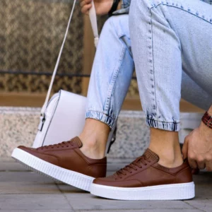 FOH Store Sneakers for Men TAN Artificial Leather 2023 Spring Autumn Casual Lace Up Fashion Shoes High Base Sport Comfortable Light Vulcanized Daily Original Canvas Odorless Orthopedic Suits Office Wedding 017 - Image 3