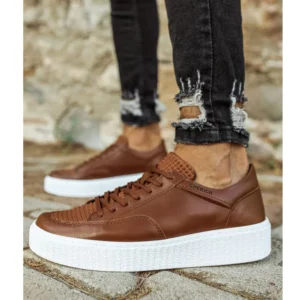 FOH Store Sneakers for Men TAN Artificial Leather 2023 Spring Autumn Casual Lace Up Fashion Shoes High Base Sport Comfortable Light Vulcanized Daily Original Canvas Odorless Orthopedic Suits Office Wedding 017 - Image 5