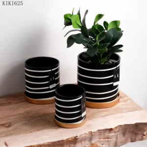 Household Countertop Flowerpot Plant Cactus Potted Modern Abstract Black and White Striped Ceramic Flowerpot Gardening Decor New - Image 3