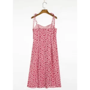 Summer Women Floral Print Chiffon Dress Elegant Party Sweetheart Neck Sleeveless Tie Spaghetti Strap High Slit Sexy Midi Dress - Image 5