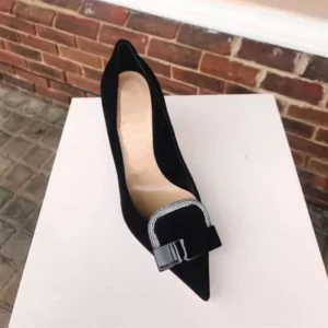 Shiny square metalic pointed toe elegant single shoes woman crystal rivets slip on pumps stiletto high heels pearl velvet shoes - Image 6