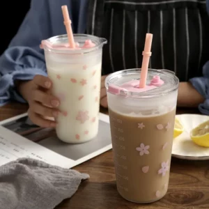 Creative Cartoon Straw Glass Cup with Scale Microwaveable Cute Measuring Cup Milk Sealing Cup High Temperature Resistance - Image 2