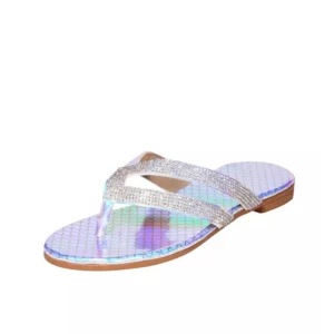 Women Summer Beach Swimming Pool Flat Thong Sandal Flip Flops With Rhinestone Serpentine and Colorful Gradient - Image 3