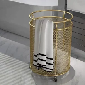 Metal Wheel Basket Gold Color Dirty Clothes Storage Handle Laundry Basket with Wheels Home Creative Organizer for Clothes Toys - Image 3