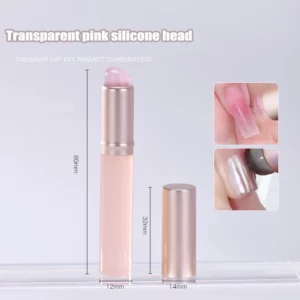 Jelly Pink Nail Art Silicone Brush Reusable Mirror Powder Pigment Applying Manicure Tool Soft Q-elastic Smudge Nail Brush Stick - Image 5