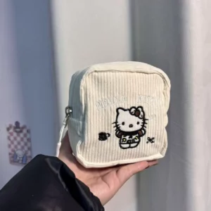 Ladies' Corduroy Fabric HelloKitty Embroidered Makeup Bag Portable Handheld Toiletry Bag - Image 3