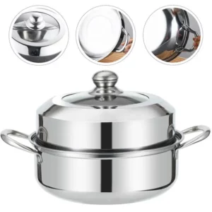 1 Set 28cm Stainless Steel Two Layer Thick Steamer Pot Soup Steam Pot Universal Cooking Pots For Induction Cooker Gas Stove - Image 6
