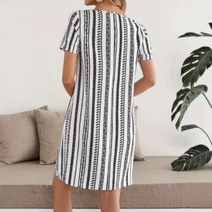 Casual Striped Print Dress For Women Fashion O-Neck Short Sleeve Loose Dresses Lady Office Womens Clothing Summer New Plus Size - Image 3