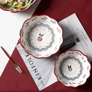 Cherry Ceramic Bowl Retro Vegetable Salad Bowl Fruit Bowl Steamed Egg Bowls Dessert Snack Bowls Restaurant Ceramic Tableware - Image 2