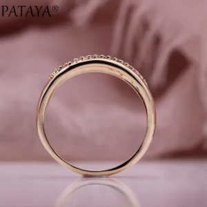 PATAYA New Micro-wax Inlay Natural Zircon Hollow Rings 585 Rose Gold Color Fashion Women Jewelry Unique Creative Wedding Rings - Image 4