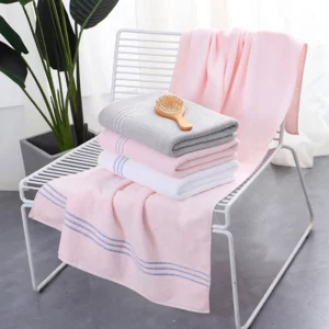 High Quality Egyptian Cotton 3PCS Towels Set Adults Sweet Stripe Soft Pink Bath Face Towel Bathroom Shower Gift for Lovers Towel - Image 5