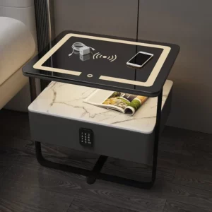 Smart Wooden Bedside Table Modern Style Bedroom Nightstands with Wireless Charging Bluetooth Speaker Home Storage Side Cabinet - Image 2