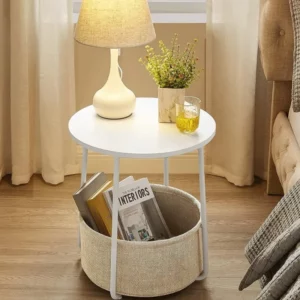 Warming Small Round Side Table Modern Bedside Table With Fabric Basket Living Room Bedroom Bedside Table Several Storage Tables - Image 2