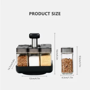 9 Pcs Set 360 Rotating Kitchen Spice Jar Pepper Sugar Glass Bottle Salt Sealed Container Seasoning Box with Storage Rack - Image 6