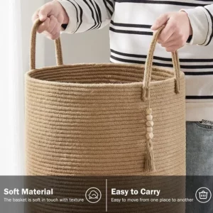 Large Capacity 38X50cm Woven Basket Laundry Basket Sundry Toy Storage Organizer Dirty Cloth Hamper Portable Diaper - Image 4