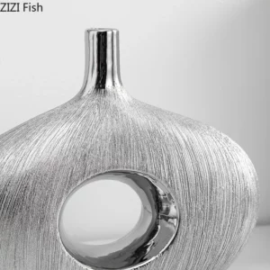 Brushed Silver Plated Ceramic Vase Desk Decoration Artificial Flower Decorative Flowers Arrangement Vases Room Aesthetic Decor - Image 3