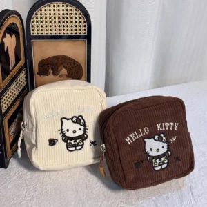 Ladies' Corduroy Fabric HelloKitty Embroidered Makeup Bag Portable Handheld Toiletry Bag - Image 1