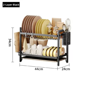 Kitchen Tableware 2 Tier Storage Draining Rack Dish Bowl Drainer Drying Holder With Water Tray Household Accessories Shelf Racks - Image 5