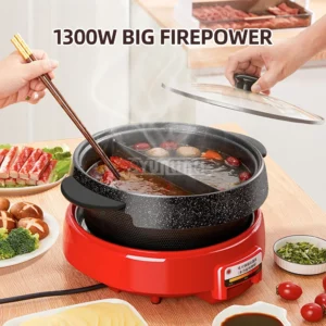 Multifunction 2 in 1 Electric Barbecue Machine 7L Split Type Electric Hot Pot 1300W Double Layer Barbecue Stove - Image 3