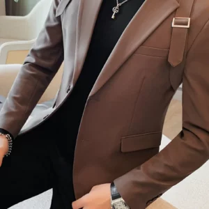 Blazer Hombre British Shoulder Strap Design Blazer Jacket For Men Two Buttons Slim Fit Casual Elegant Mens Suits Formal Tuxedo - Image 5