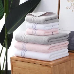 High Quality Egyptian Cotton 3PCS Towels Set Adults Sweet Stripe Soft Pink Bath Face Towel Bathroom Shower Gift for Lovers Towel - Image 4