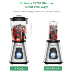 BioloMix 1300W Smoothie Blender with 1.5L Glass Jar, Personal Blenders Combo for Frozen Fruit Drinks, Sauces - Image 4