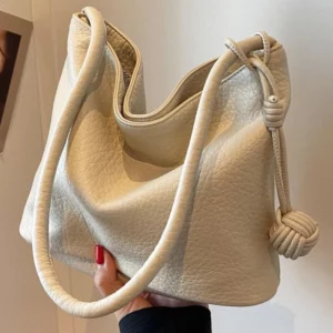 Korean Style Large Capacity Women Bucket Bags 2023 New Solid Color Soft Leather Handbag Casual Versatile Single Shoulder Bag - Image 2