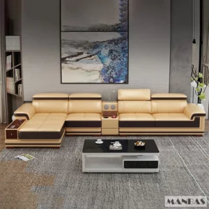 Elegant Living Room Sofas - MINGDIBAO Italian Genuine Leather Sectional Sofa Set with Adjustable Headrests and Bluetooth Speaker - Image 2