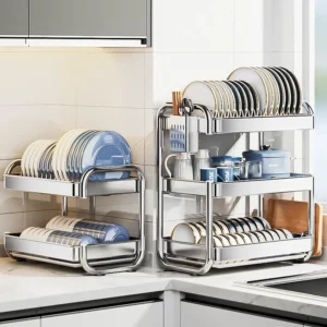 2/3 Layers Stainless Steel Dish Storage Durable Plate Bowl Draining Shelf Deepen Kitchen Organizer Multifunctional Dish Holder - Image 2